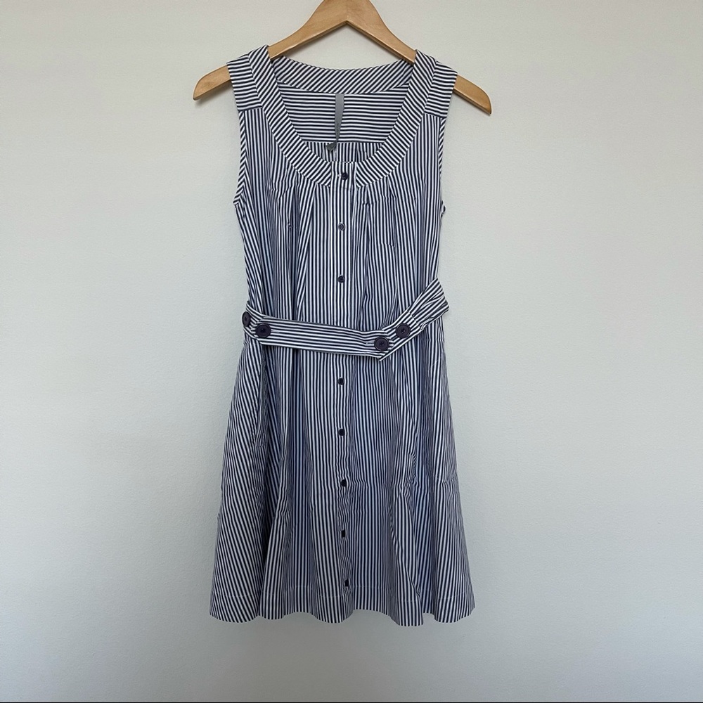 Navy and White Striped Sleeveless Button-Front Mini Dress